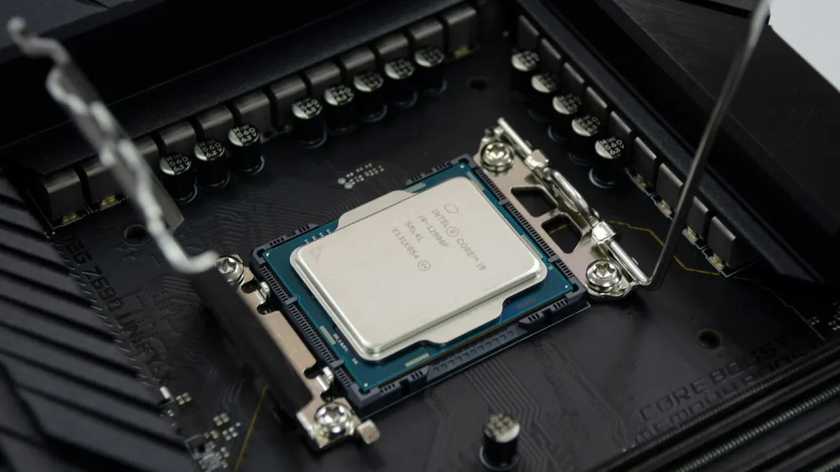 a close up of a cpu on top of a motherboard