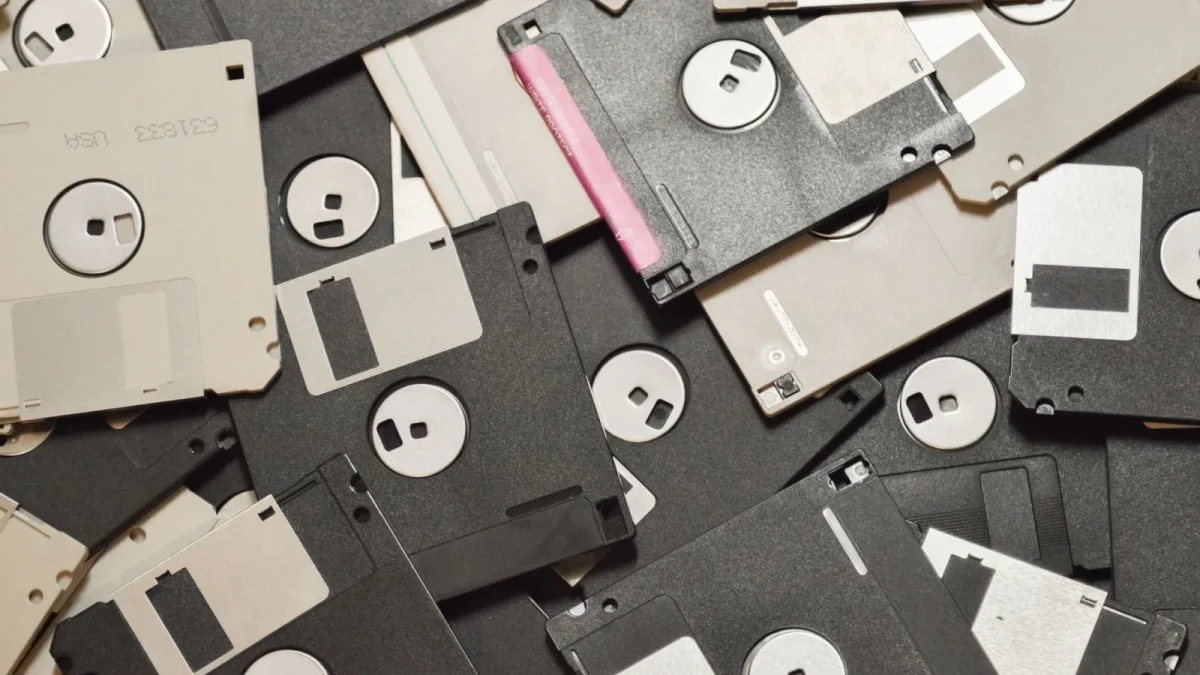 A collection of vintage floppy disks showcasing retro data storage technology.