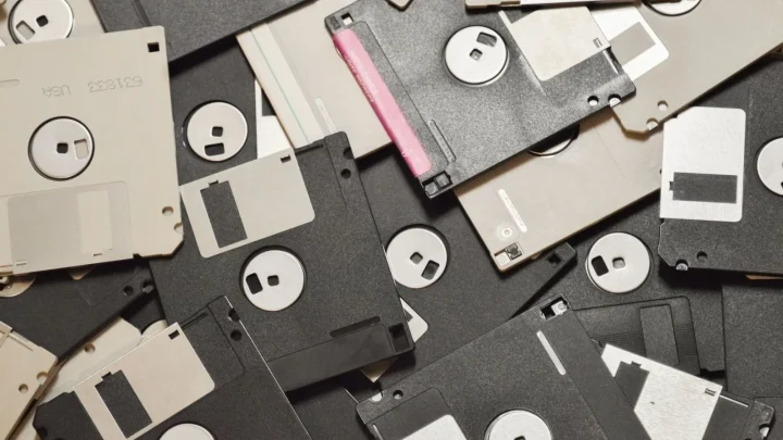 A collection of vintage floppy disks showcasing retro data storage technology.